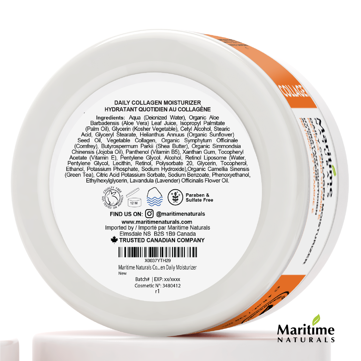 Maritime Naturals Collagen moisturizer for face natural skincare from canada ingredients list